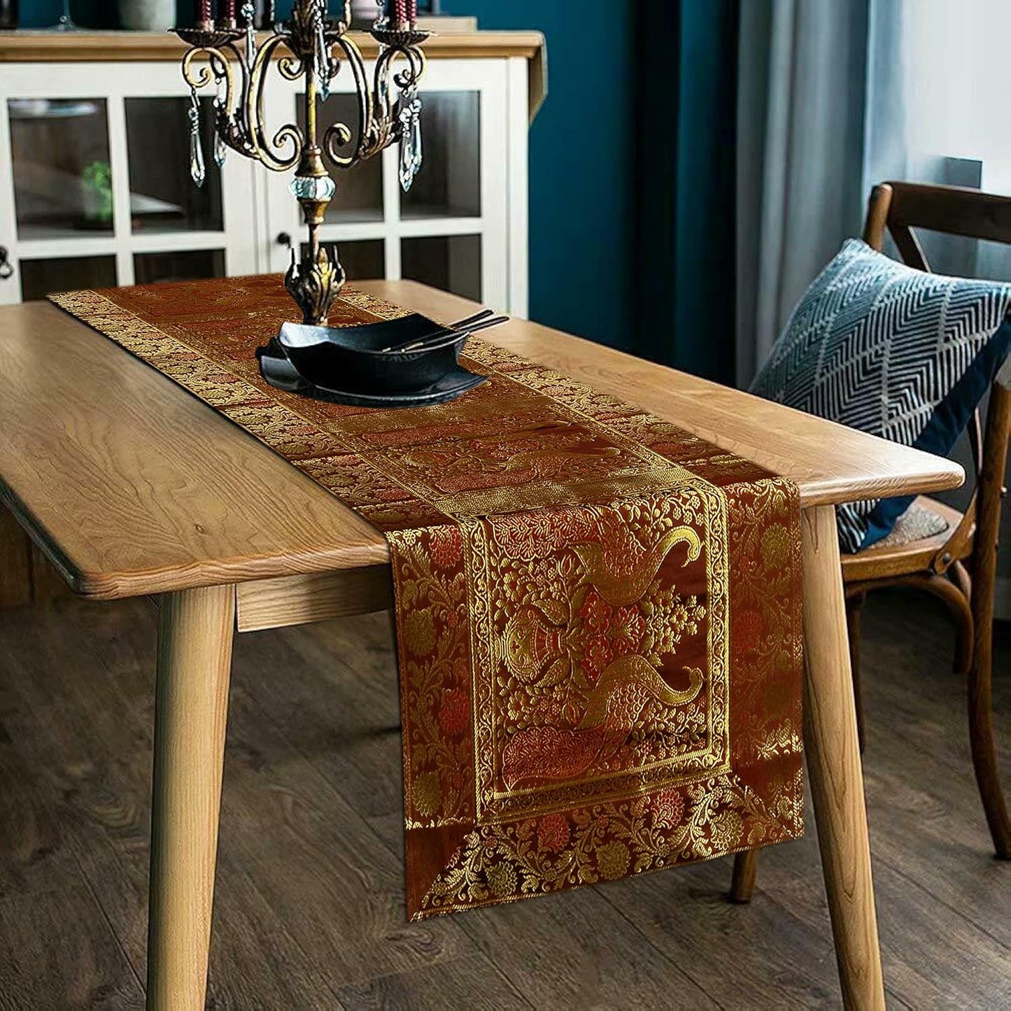 rajwada-fashion 60x16 Inches) Handmade Embroidered Silk Table Runner | Indian Patchwork Ethnic Boho Dcor for Dining