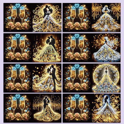 Muzagroo Art DIY Diamond Art Weding Blessing Cards Kits for Adults Diamond Painting Greeting Cards with Envelopes for Beginners Gem Art Cards 8PCS (Wedding)