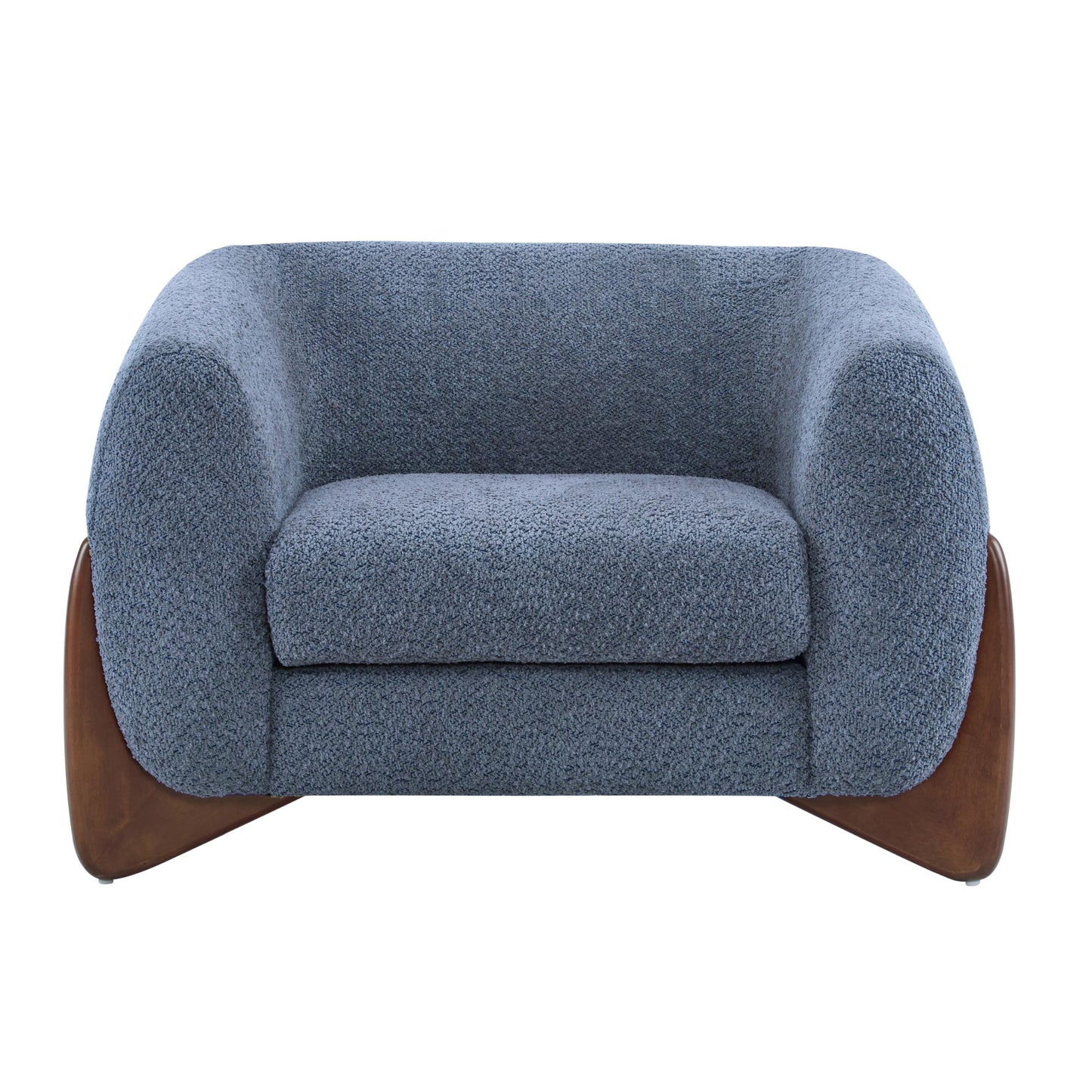 Christopher Knight Home Holly Modern Boucle Fabric Upholstered Club Chair for Living Room, Home Office, Apartment, Relaxing Chair with Removable Cushion and Birch Wood Legs, Blue + Walnut