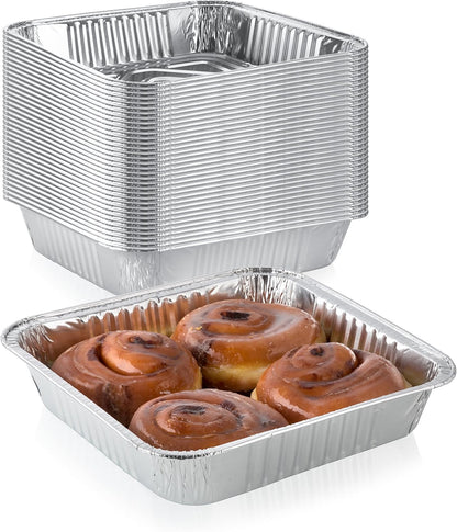 Pack of 20 Extra-Thick Disposable Aluminum Baking Pans, Standard Size 8” x 8” Recyclable Cooking Tins