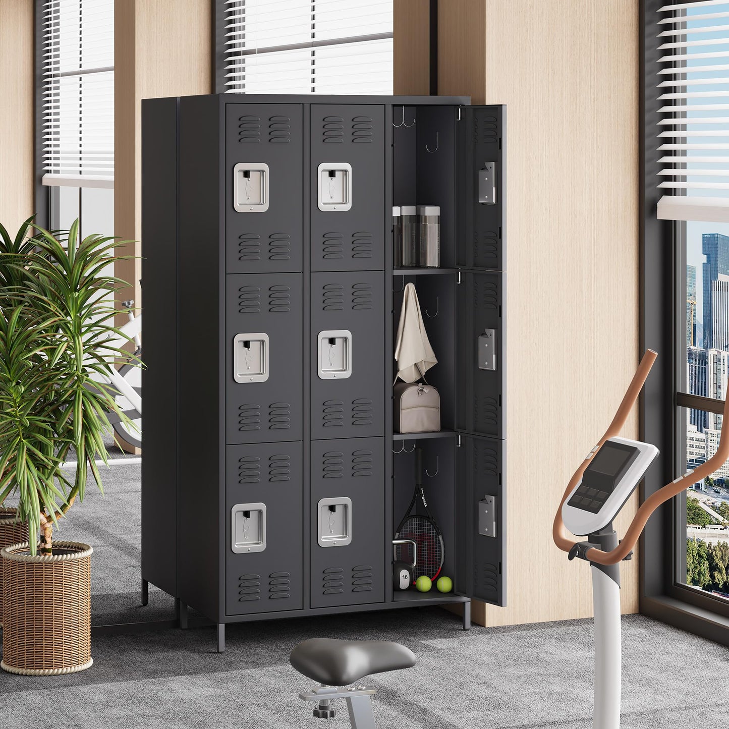 9 Doors Employee Lockers for Office, Metal Sorage Locker Combination, Lockable Employees Metal Locker With Door, Industrial Storage Lockers for Home, School, Gym