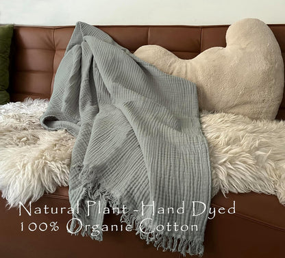 KyraHome 100% Organic Cotton 50"x60" Muslin Blanket for Adults, Couch, Pre-Washed Plant Dyed (Sage Green)