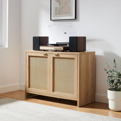 Crosley Furniture Kenji Record Player Cabinet with Vinyl Storage, Media Stand, Modern Home Organizer, Ash