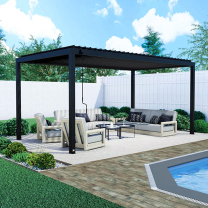 Backyard Discovery Sarasota 18' x 10' Galvanized Steel Louvered Pergola Kit with Adjustable Roof, Shade, Rain Protection, High-Wind Rating, Gutter System for Outdoor Patio, Garden, Deck, Entertaining