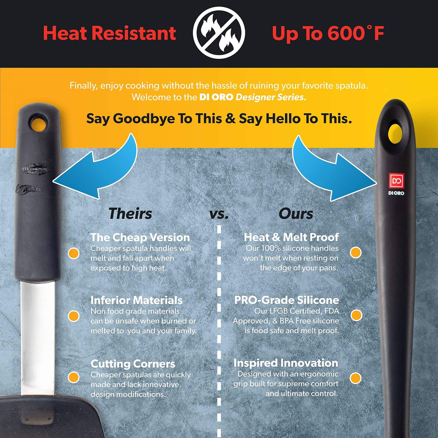 DI ORO Silicone Ladle – Soup Ladle for Cooking & Serving Heat-Resistant - Large Kitchen Soup Ladle Nonstick Cookware Safe - Soup Serving Spoon with Wide Bowl - Silicone Utensil Dishwasher Safe (Black)
