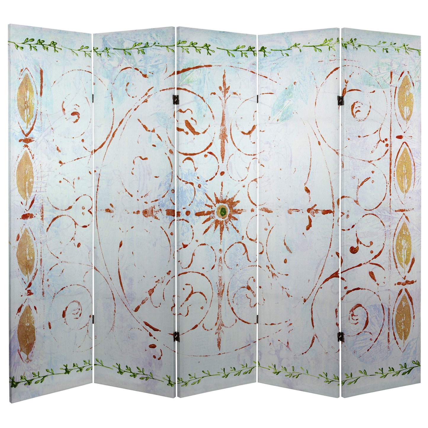 Red Lantern 5 ft. Tall Winter's Peace Canvas Room Divider 5 Panel Freestanding Folding Privacy Screen, Partition, and Separator for Modern and Contemporary Bedroom, Home Office, Studio, Dorm