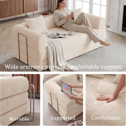 HouseMila 59" Boneless Couch,4-in-1 Futon Sofa Bed Modular Loveseat Sleeper Folding Compressed Couch with Pillows,No Assembly Required Convertible Sofa Bed for Living Room Bedroom Guest Room,Beige