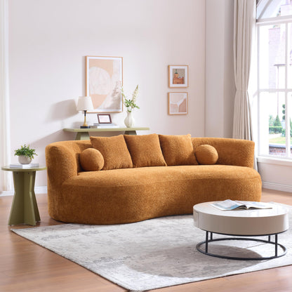 Christopher Knight Home Nomad Curved Sofa, 90" Boucle Upholstered 3 Seater Couch with Decor Cushions, Modern Cloud Couch with Deep Seat, Fabric Upholstered Seating Set for Living Room Bedroom, Camel