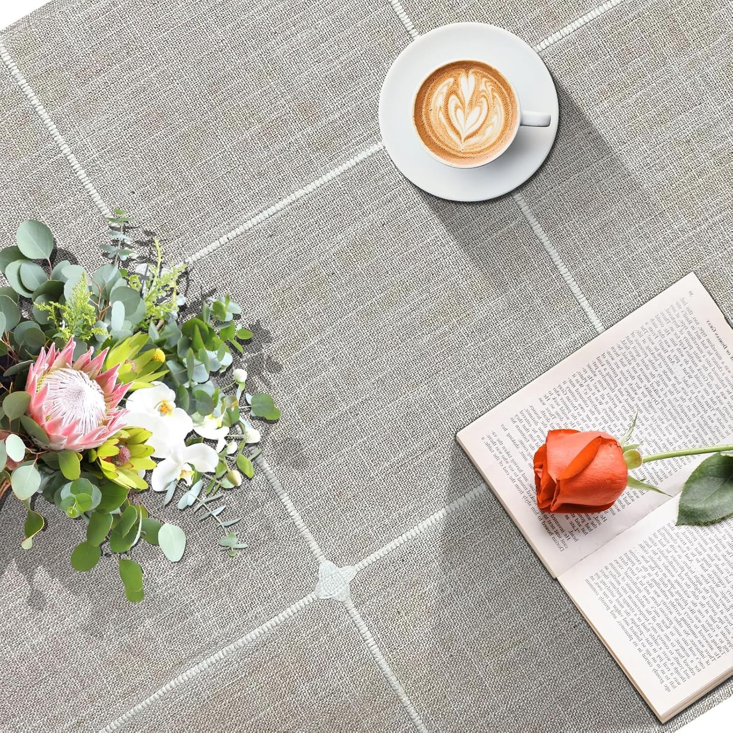 Bzvystux Coffee Table Cloth, Table Cover with Pockets and Tassel,Coffee Grid for Living Room Small Rectangle