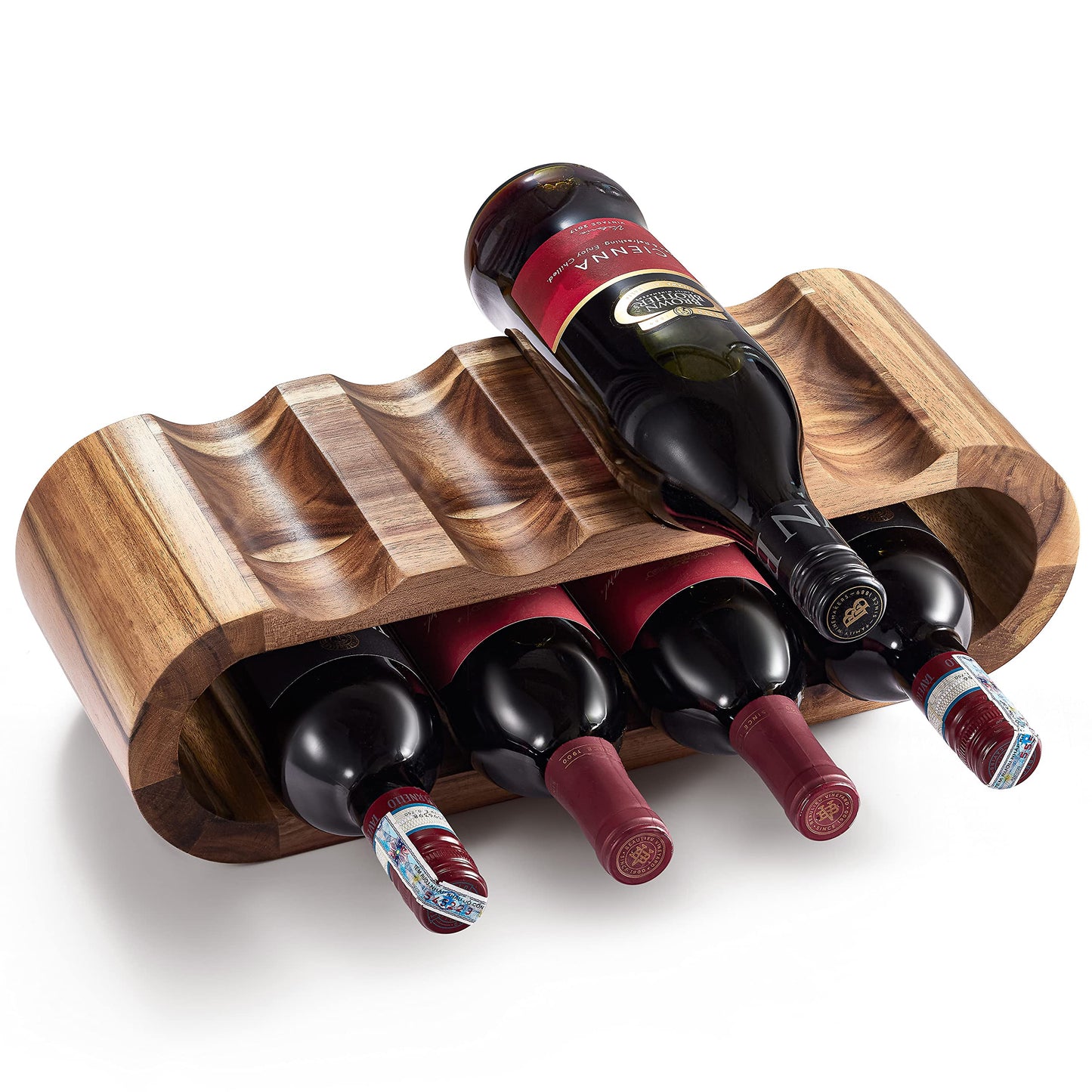 BLUEWEST Wooden Countertop Wine Rack – 8-Bottle Acacia Wine Holder Stand – Freestanding Wine Storage – Great for Home Decor No Assembly Required