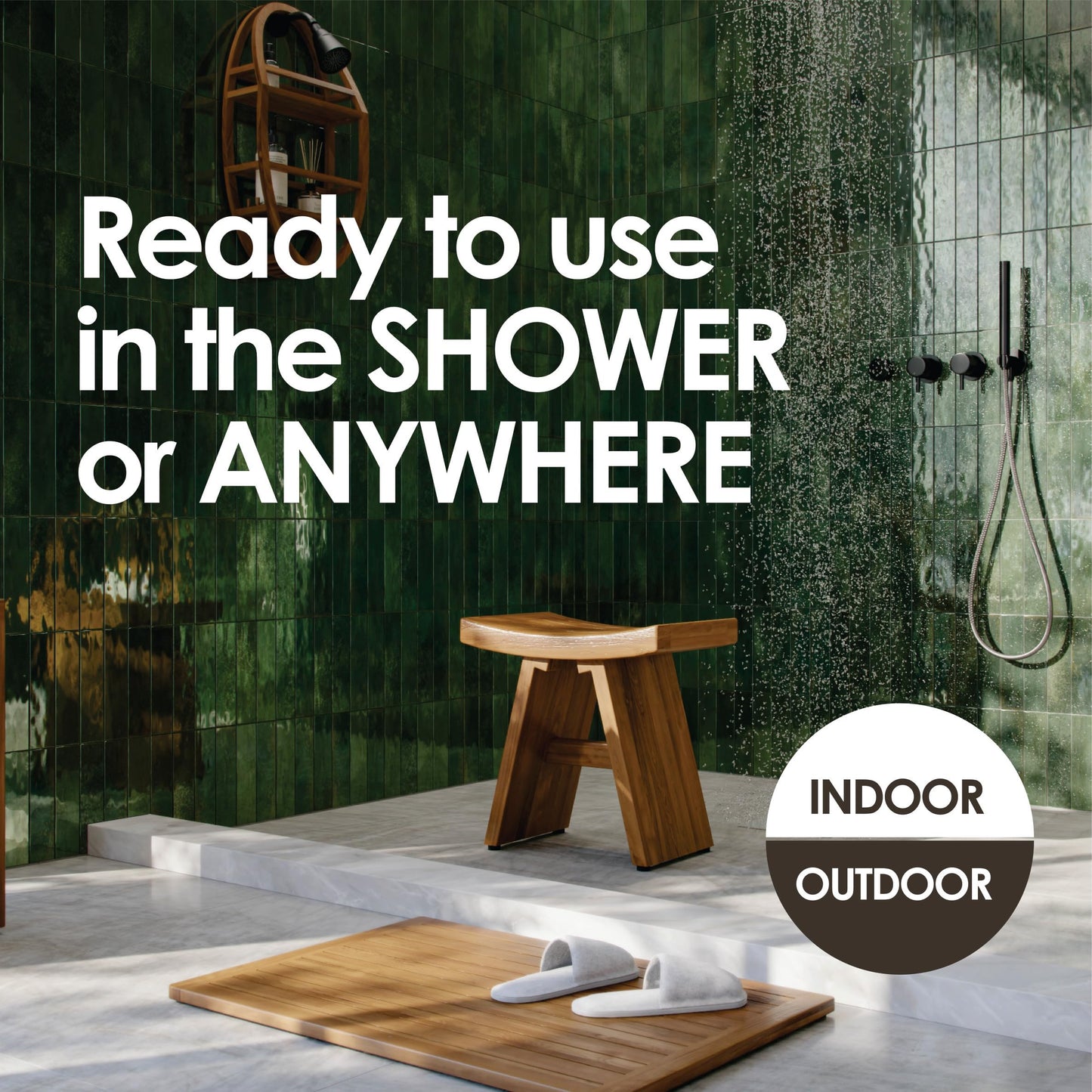 Patented 48" Sumba Estate Teak Shower Bench with Shelf