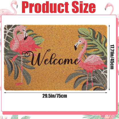 Tinideya Flamingo Welcome Door Mat - Tropical Palm Leaves Design | Non-Slip Rubber, Washable, 17x29 Inch