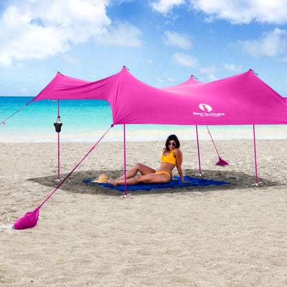 Red Suricata Family Beach Tent & Beach Canopy & 2 Beverage Holders Bundle - UPF50 UV Sun Shade Shelter (Large, Pink)