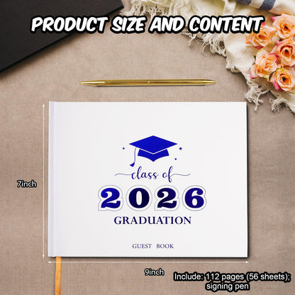 Graduation Guest Book, Class of 2026 Graduation Guest Book with Pen, Hardcover Guest Sign in Book, Memory Scrapbook, Graduation Decorations, Grad Party Supplies for High School，College (Blue)