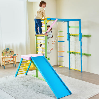 Avenlur Grove 9-in-1 Indoor Jungle Gym Playground: Montessori Waldorf Style Wood PlaySet for Kids, and Toddlers Features Monkey Bars, Rope Wall Net, Ladder, Climber, Slide, Ring Set. Ages 2-11yrs