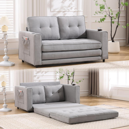 Trygoal Convertible Sofa Bed, Folding Loveseat Sleeper Sofa Bed with Pillows,Fold Out Floor Couch with Cup Holder, Fabric Pull Out Sleeper Couch Bed for Living Room, Bedroom Lounge, Light Gary