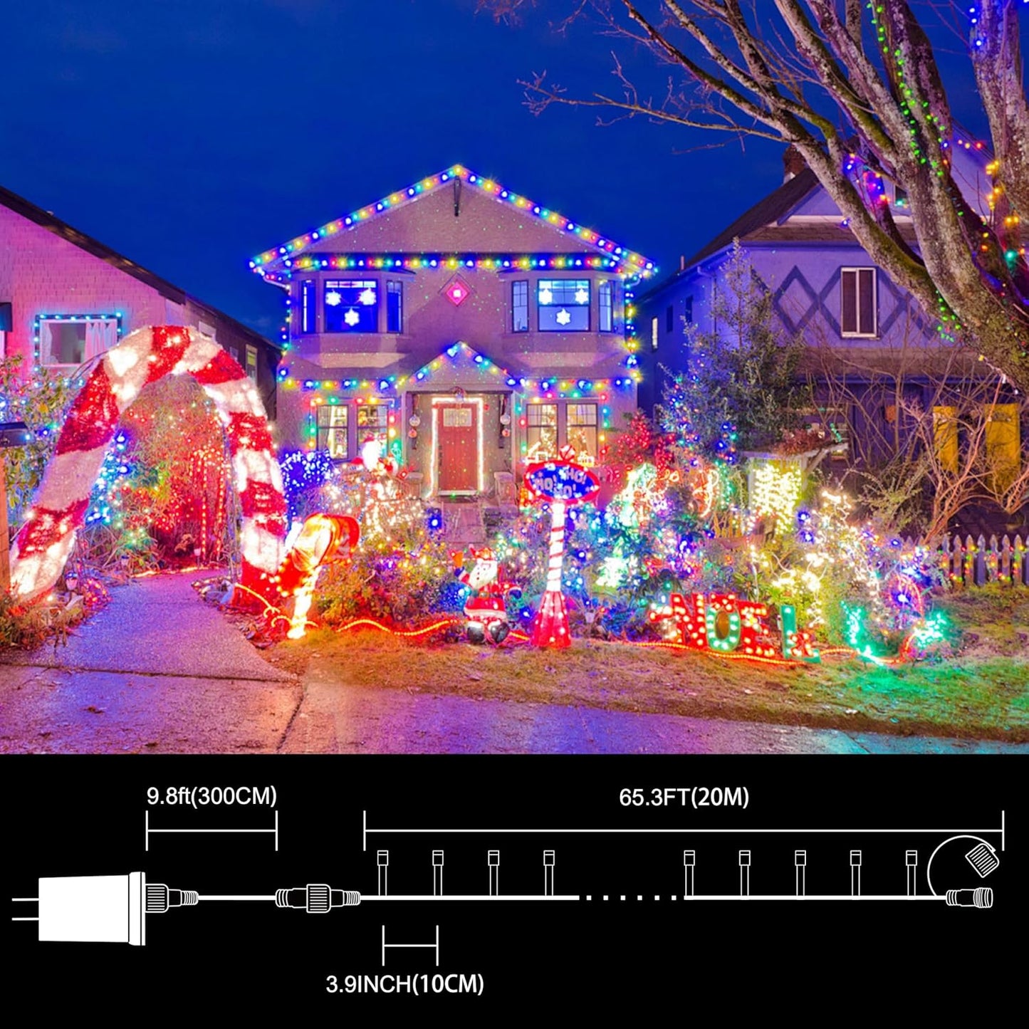 200LED 66FT LAMPHOME Multicolor Christmas Mini String Lights,Plug in Waterproof Connectable LED Fairy Lights,Indoor
