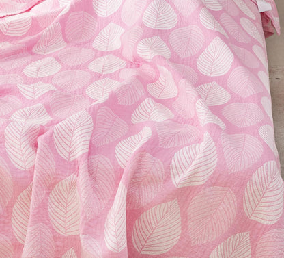 MEJU 100% 3 80 90 Leaf Pink Kids Young Girls Muslin Lightweight Blanket for Bed Sofa Couch Combed Cotton Layer Soft