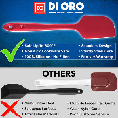 DI ORO Silicone Spatula Set - Rubber Kitchen Spatulas for Baking, Cooking, & Mixing - 600°F Heat-Resistant & BPA Free Silicone Scraper Spatulas for Nonstick Cookware - Dishwasher Safe (5pc, Red)