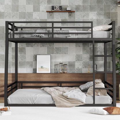 Full XL Over Queen Bunk Bed Frame with Noise Reduced Design, Heavy Buty Metal Floor Bunk Bed Full XL Over Queen Bunk Beds with Ladder for Adults, Teens