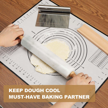 Koville African Natural Marble Rolling Pin, Non-Stick Polished Dough Roller, Pasta, Dumpling, Fondant, Pie Crust, Bread, Pizza Dough, Kitchen Baking Pastry Tools with Mat/Scraper（Namib Fantasy）