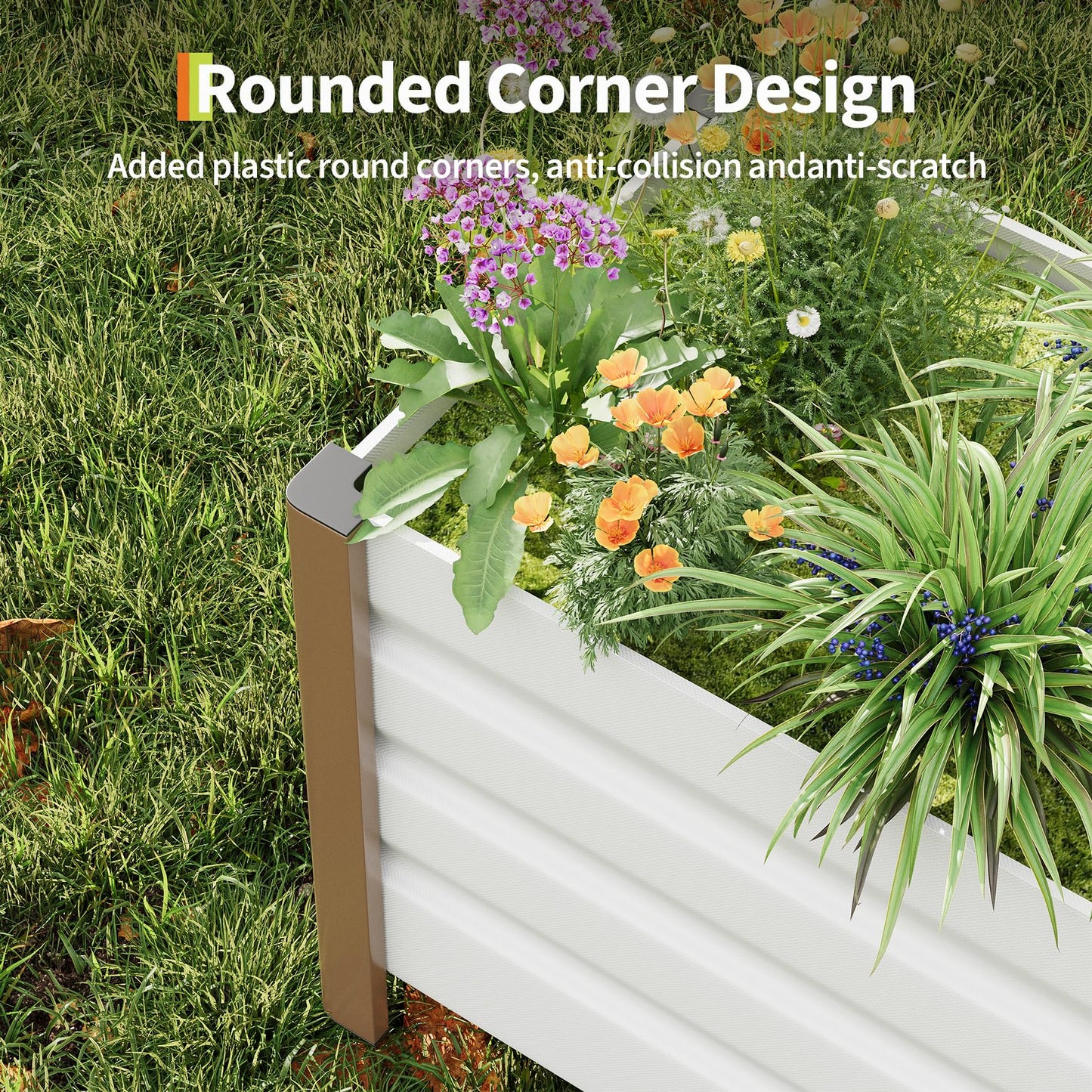 Garvee 2 Pack Large White Aluminum Planter Box 39"X16"X18", Extra Long Raised Garden Bed with Rounded Corners & Anti-Cut Safety Edging, Deep Design with Drainage Holes for Outdoor Patio & Balcony, Whi