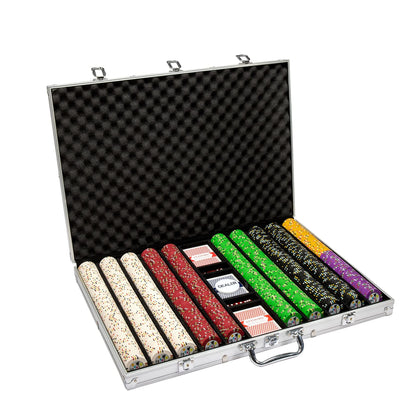 Desert Heat Poker Chips Set - 1000 Heavyweight (13.5-Gram) Clay Composite Chips, Playing Cards, Dice, Dealer Button, & Aluminum Case - Professional Casino Supplies, Kits, Holders, & Storage Container
