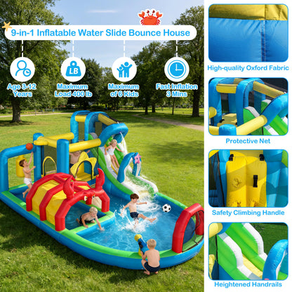 TOAOB Inflatable Water Slide for Kids 3-12: 8 in 1 Ocean-Themed Blow Up Backyard Water Park with 550W Blower for Outdoor Birthday Party