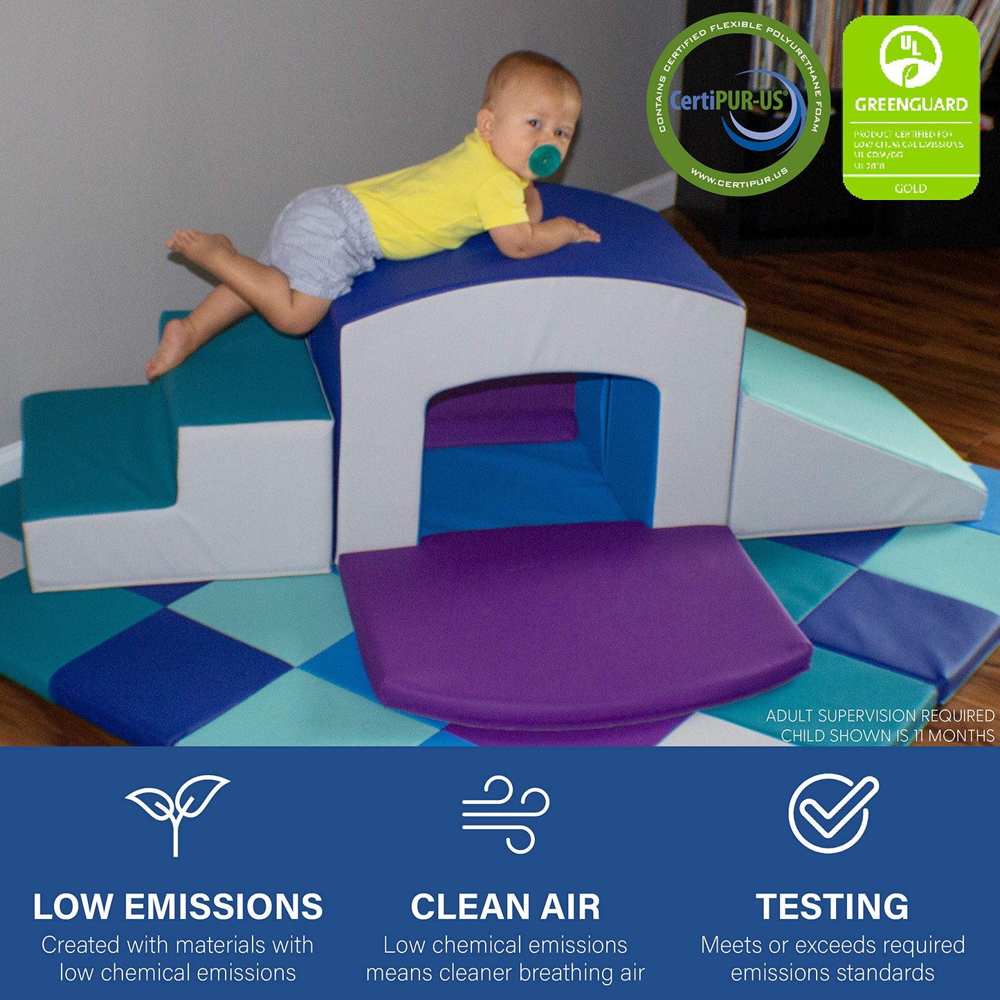 Factory Direct Partners 12825-NVPB SoftScape Playtime Grow-n-Learn Tunnel Climber Plus Pads for Toddlers and Kids(3-Piece) - Navy/Powder Blue, 12825-NVPB
