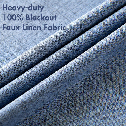 MIULEE Linen Blackout Curtains - 100% Room Darkening Thermal Insulated Grommet Panels | 42x84 inches, Stone Blue