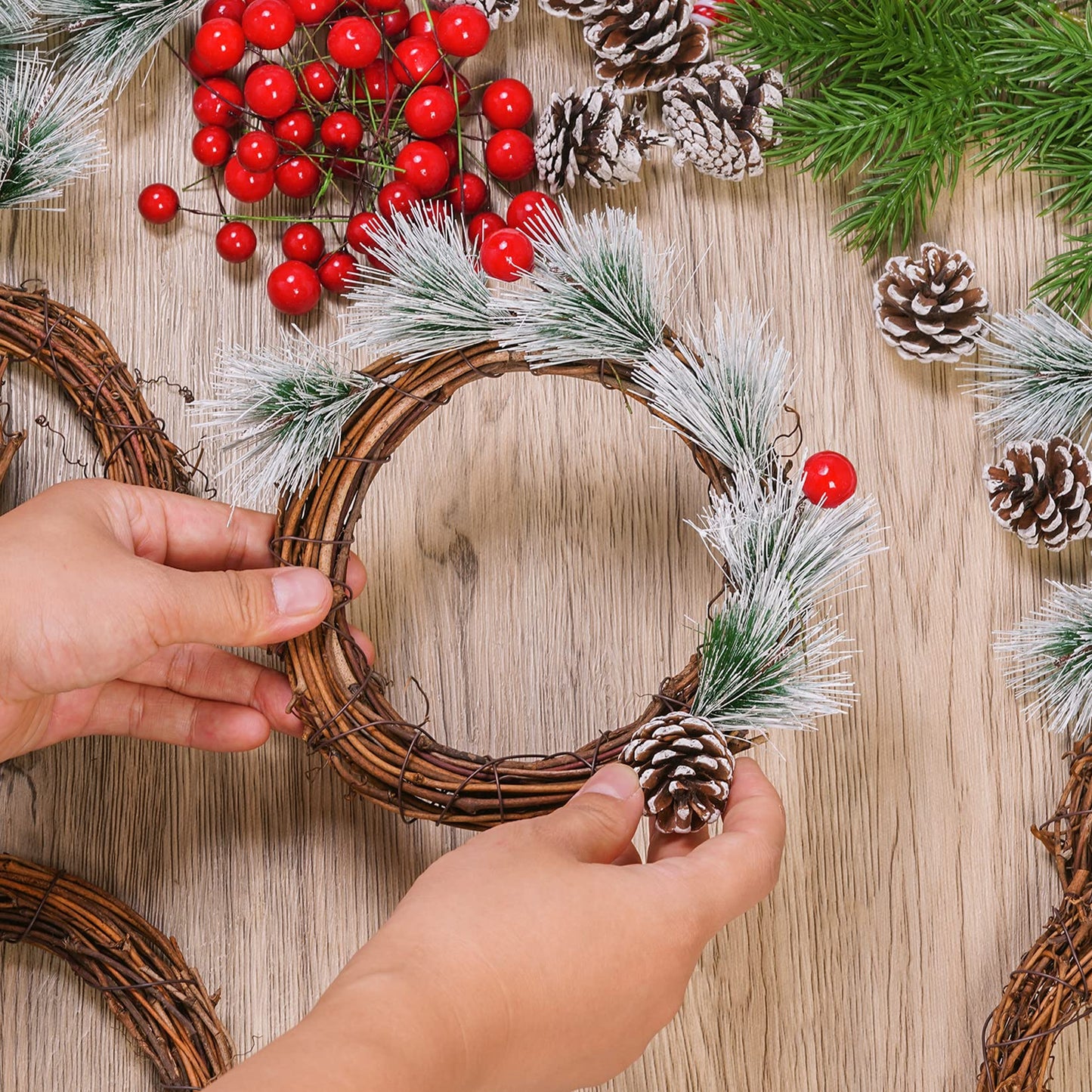 Grapevine Wreath Set, Marrywindix 10 Pieces Natural Vine Branch Wreath Christmas DIY Rattan Wreath Garland for Christmas Holiday Craft Wedding Decor (6 in.)