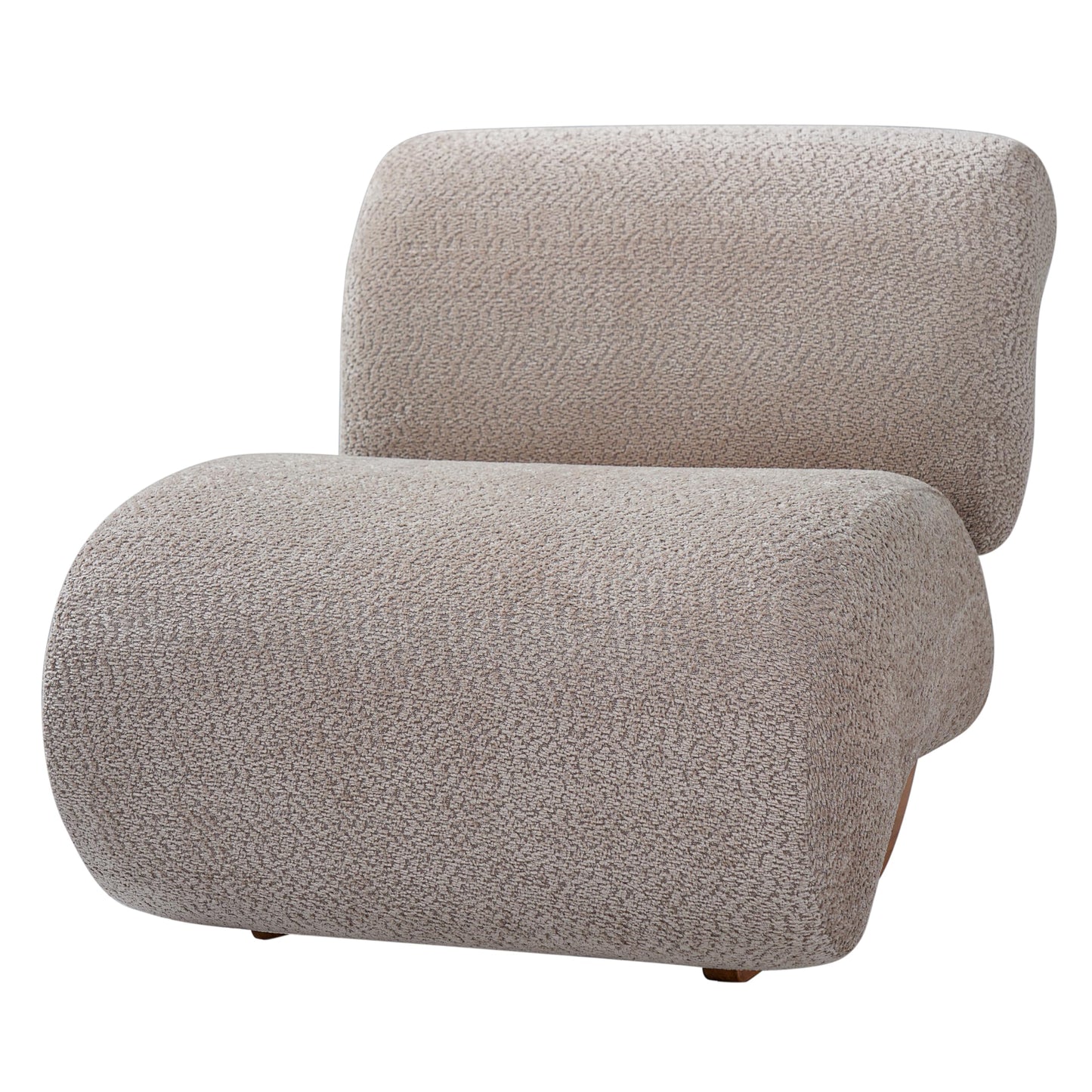 Merax 28" Modern Curved Boucle Accent Chair with Solid Wood Base, Mid-Century Armless Upholstered Slipper Lounge Chair for Living Room, Bedroom, Reading Nook, Natural + Almond