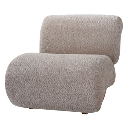 Merax 28" Modern Curved Boucle Accent Chair with Solid Wood Base, Mid-Century Armless Upholstered Slipper Lounge Chair for Living Room, Bedroom, Reading Nook, Natural + Almond