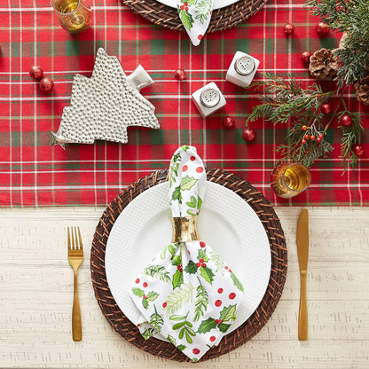 DII Holiday Dining Table Linen Collection - Christmas Table Runner, 14x108, Tartan Holly Plaid, Red & Green
