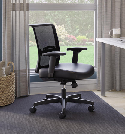 HON Convergence Ergonomic Office Chair with Mesh Back, Vinyl Seat Cushion, Adjustable Arms, Lumbar Support, Synchro‑Tilt Swivel Desk Chair with Wheels for Home Office, Black Frame, Black