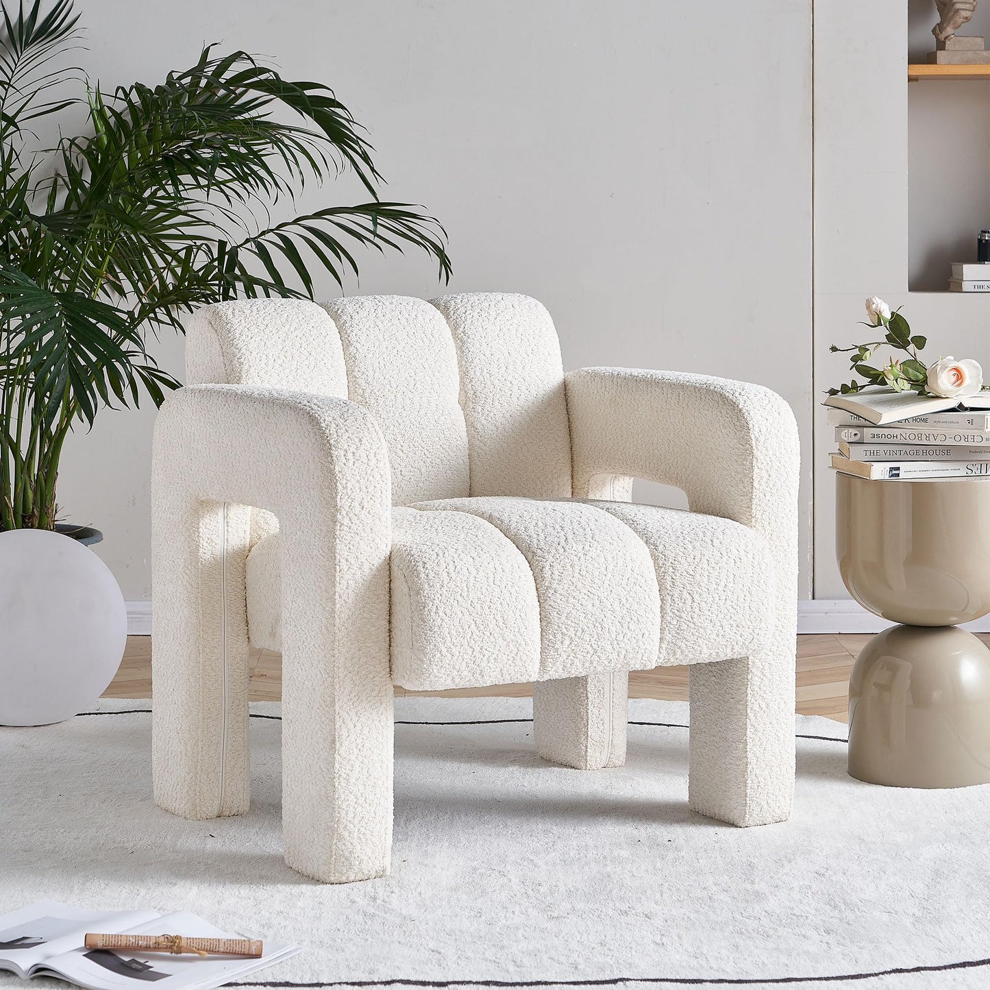 KEIKI 31" Boucle Accent Chair with High Density Foam Cushion, Upholstered Modern Style Oversized Single Sofa Chair, Easy Assembly, for Living Room and Bedroom, Apartment, Office, Beige