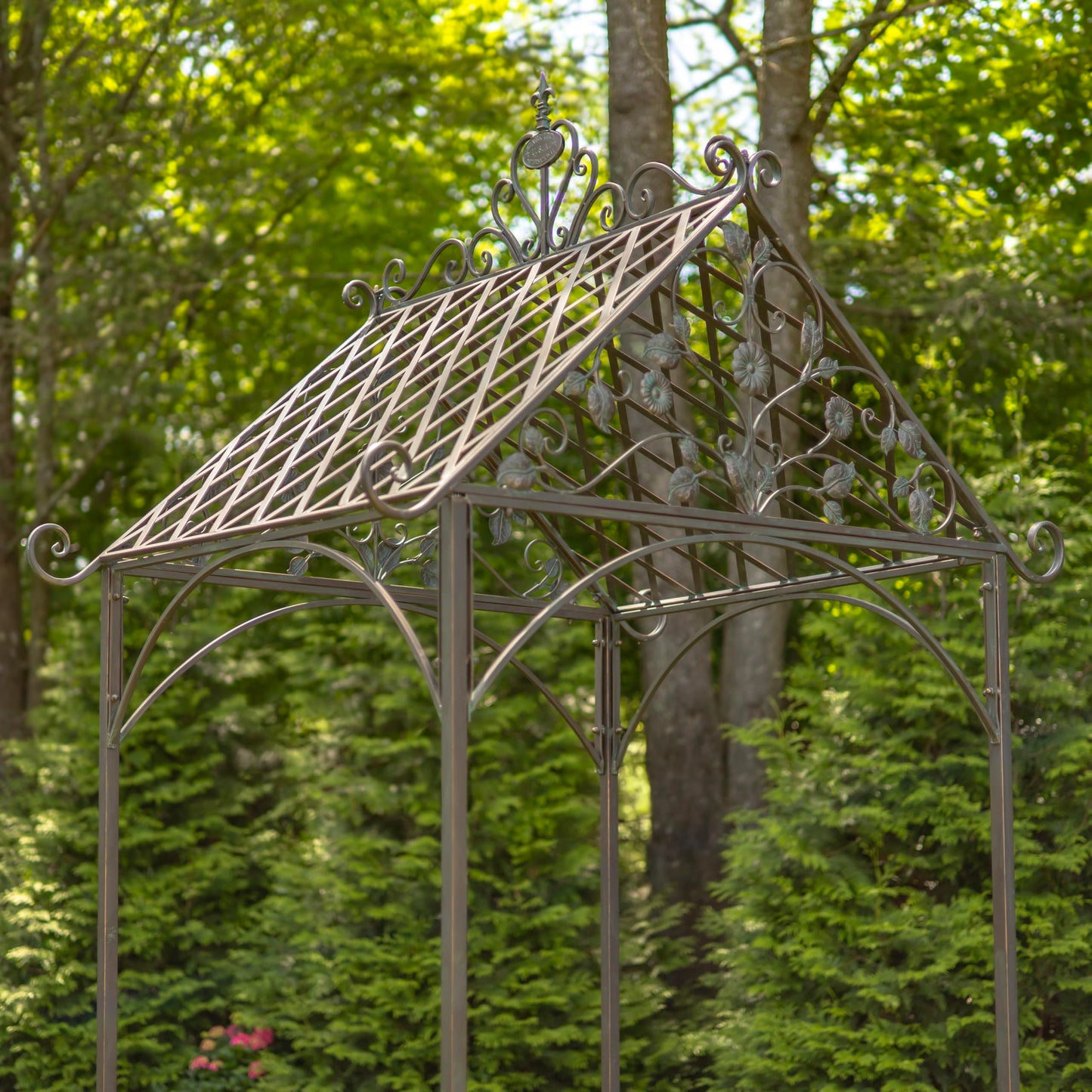 9.5ft T Iron Garden Arch with Embellished Trellis London 1820" (Antique Bronze)