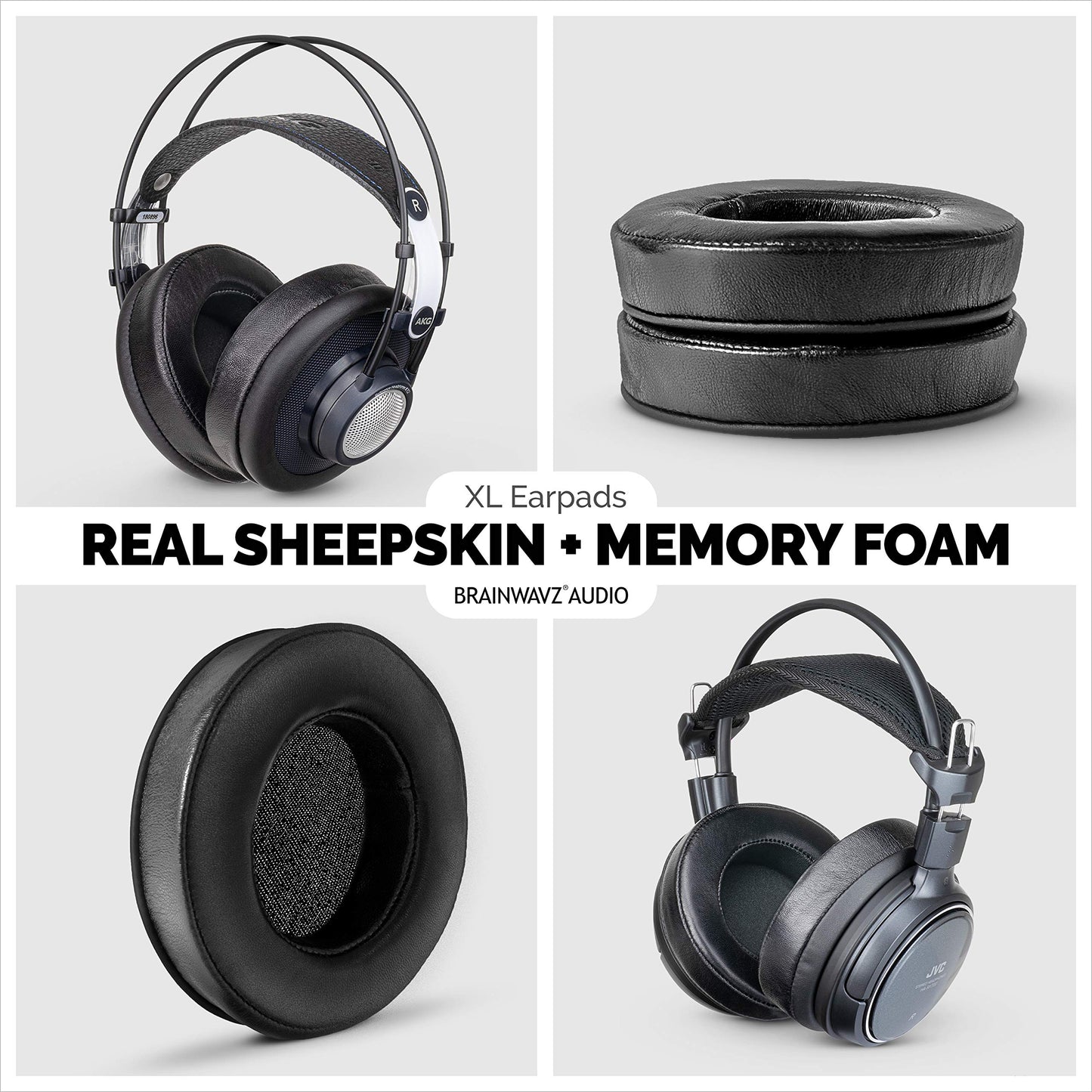 Brainwavz XL Large Sheepskin Leather Replacement Memory Foam Earpads - Suitable for Many Other Large Over The Ear Headphones - Sennheiser, AKG, HifiMan, ATH, Philips, Fostex, Sony (Sheepskin Leather)