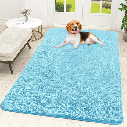 OLANLY Dog Door Mat - Absorbent Non-Slip Chenille Mat for Muddy Paws | 59x35 Inches, Quick Dry, Blue