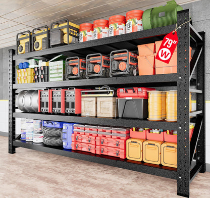 6000LBS Heavy Duty Garage Shelving Units,79" Wide & Deep Storage Shelves,Black Metal Garage Shelves,Large Storage Rack,Steel Shelf,Industrial Shelving for Shop,Warehouse,Basement,79" W x 24" D x 79" H