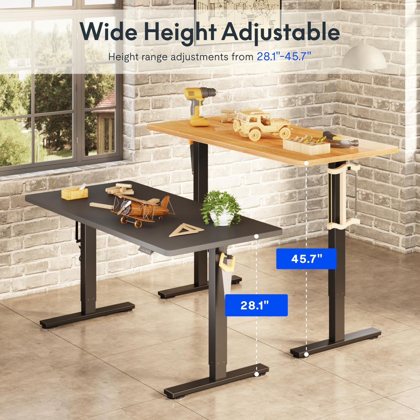 FLEXISPOT Electric Adjustable Workbench, 55x28 Inches Ergonomic Worktable for Garage, Workshop, Office and Home, Spacious Desktop for Woodworking Sewing and Crafts, Black, 2 Packages
