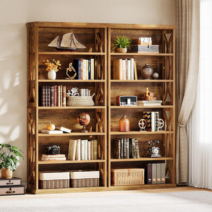 Tribesigns 6-Tier Bookshelf, 71 Inches Tall Freestanding Bookcase, Large Industrial Bookshelves Display Shelves, Wooden Book Shelf for Home Office, Living Room, Bed Room, Rustic Brown, 2pcs