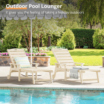 LUE BONA Outdoor Chaise Lounge Chairs Set of 2, HDPS Chaise Lounger, 5 Positions Adjustable Lounge Chairs, Pool Lounge Chair with Wheels for Poolside, Sand