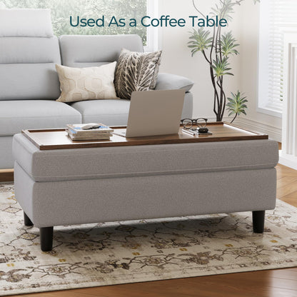 LINSY HOME 46 Inches Wide Storage Ottoman Bench, Linen Coffee Table Long Shoes Bench Footstool, Storage Chest, Foot Rest Stool, for The Living Room, Entryway and Family Room (Grey)