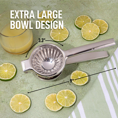 Zulay Lemon Squeezer Stainless Steel with Premium Heavy Duty Solid Metal Squeezer Bowl (Black Grip, Large)