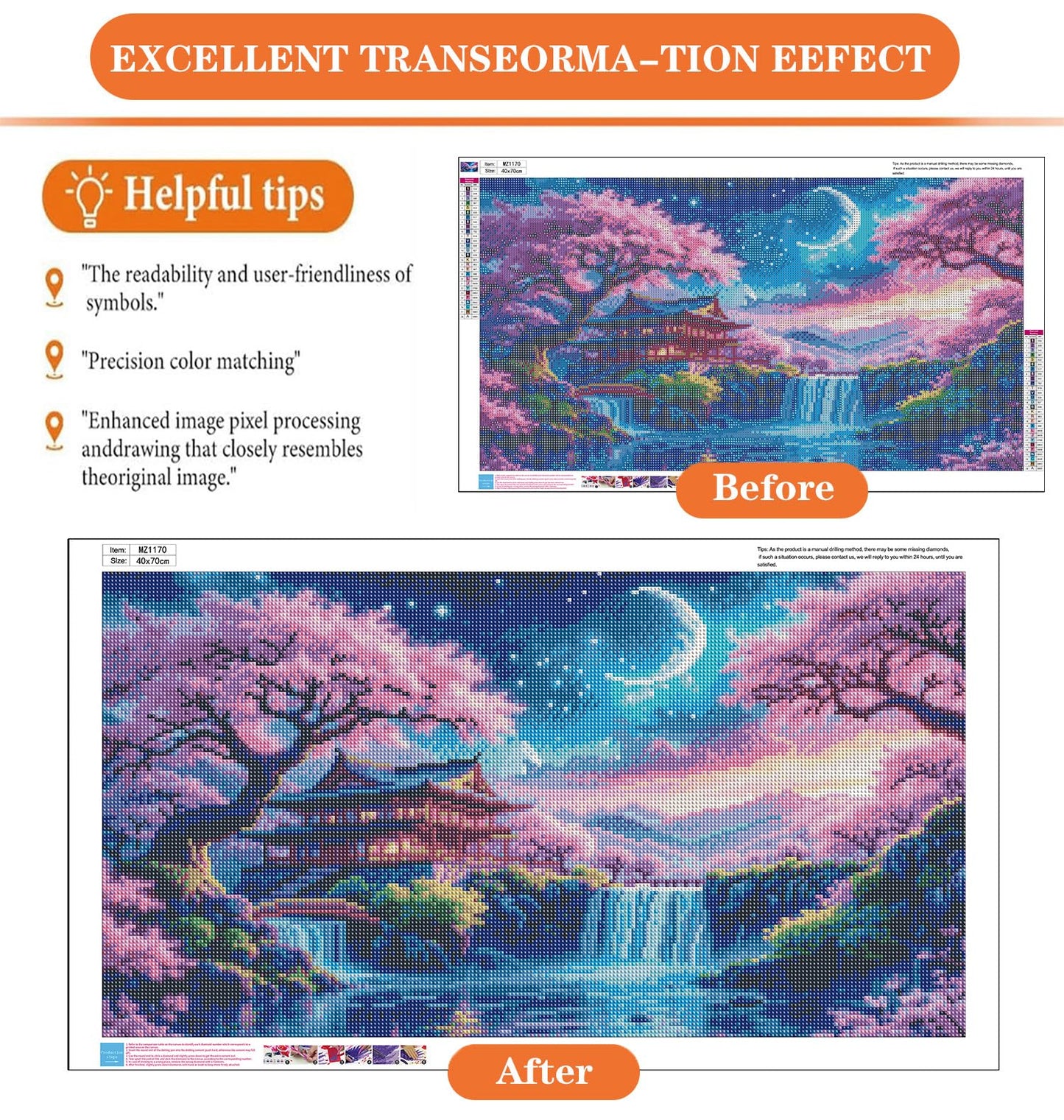 igoodom Large Diamond Painting, Large Cherry Blossoms Diamond Art Kits for Adults, Full Drill Round Big Diamond Painting, DIY Gem Art and Crafts for Home Wall Decor Gift 27.5 X 15.7inch
