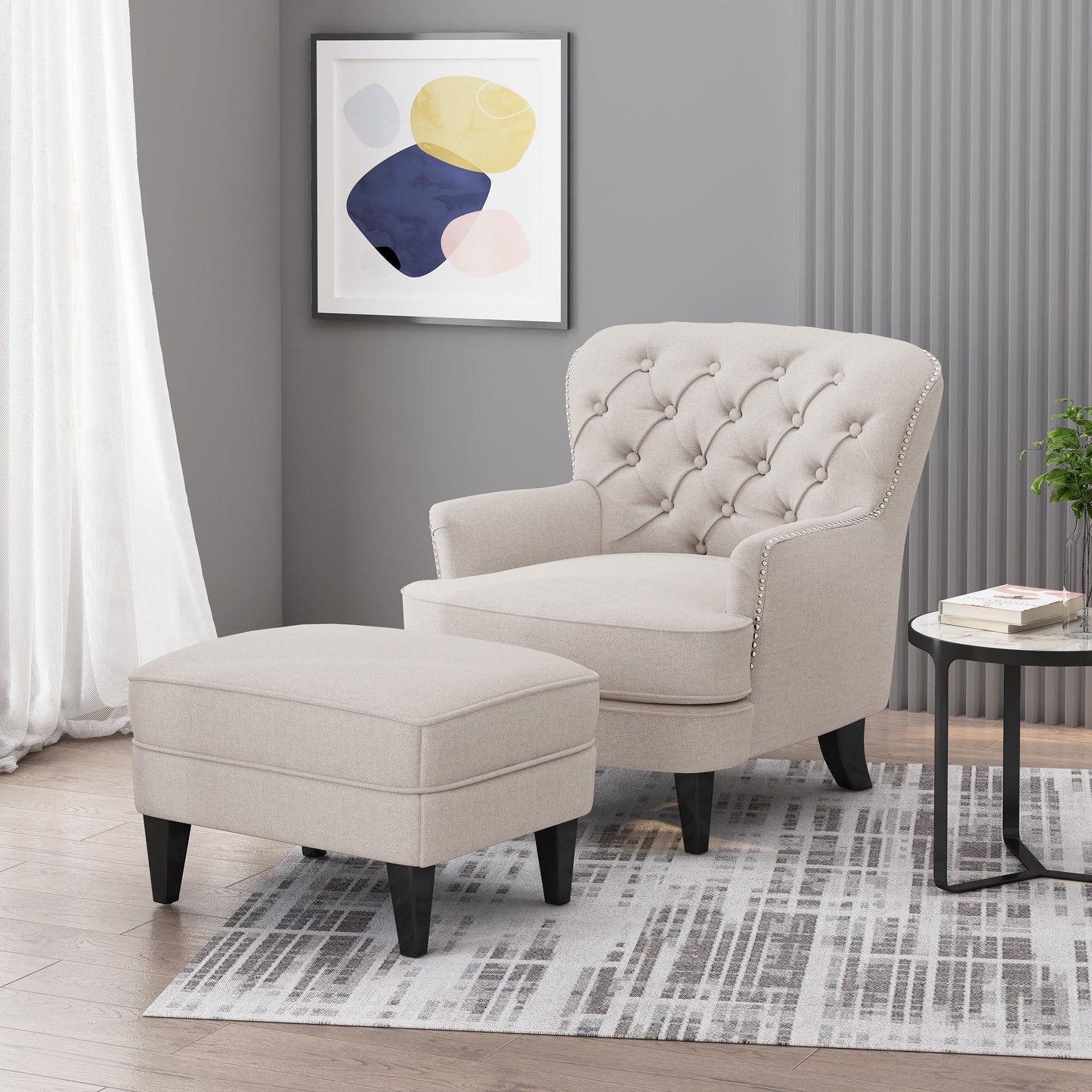 Christopher Knight Home Ophelia Club Chair and Ottoman Set, Wheat, Dark Brown