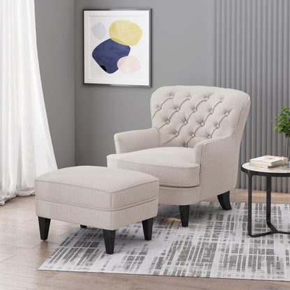 Christopher Knight Home Ophelia Club Chair and Ottoman Set, Wheat, Dark Brown