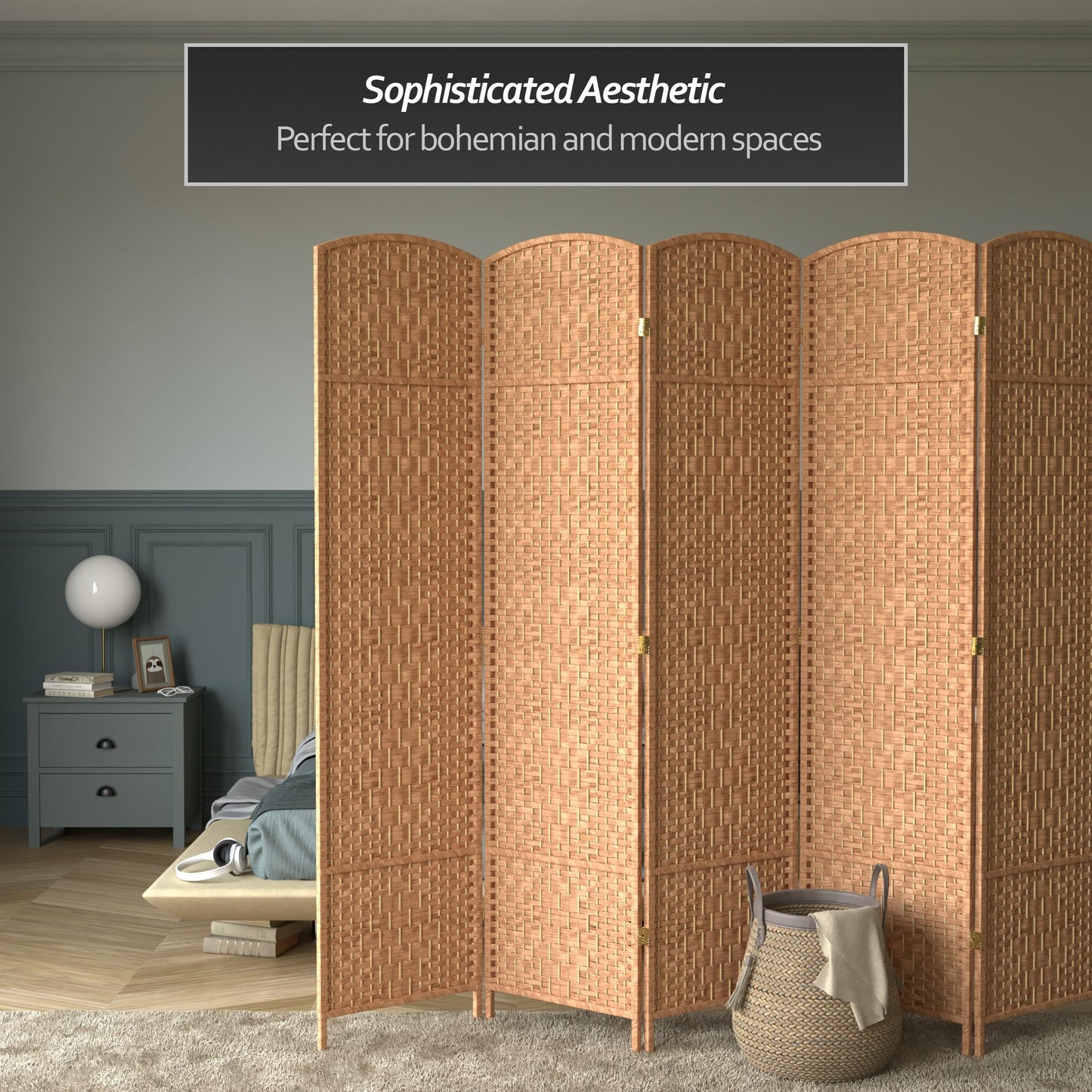 Red Lantern 7 ft. Tall Diamond Weave Room Divider - Natural - 6 Panels
