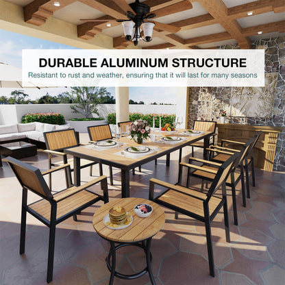 Pamapic 10-Piece Outdoor Dining Set, Patio Aluminum Furniture with Plastic-Wood Table Top & 8 Stackable Chairs, Outdoor Furniture Set for Patio Garden Poolside (Teak)